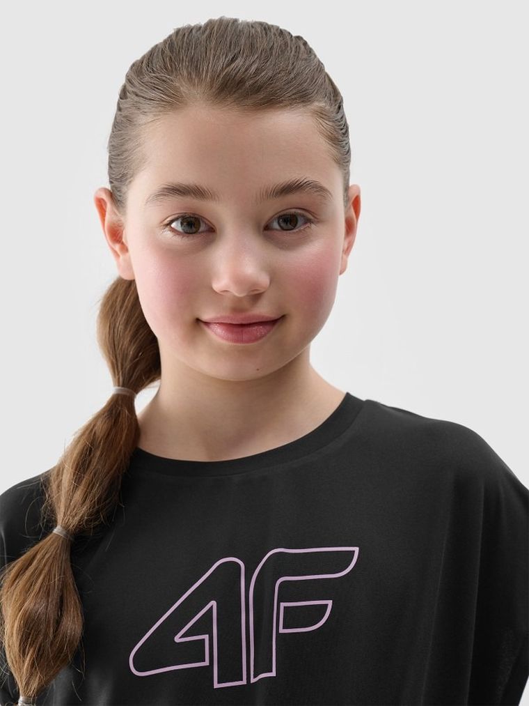 T-shirt dziewczęcy, czarny, 4F