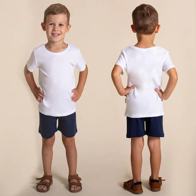 Komplet dziecięcy, T-shirt, Szorty, biało-granatowy, Nicol