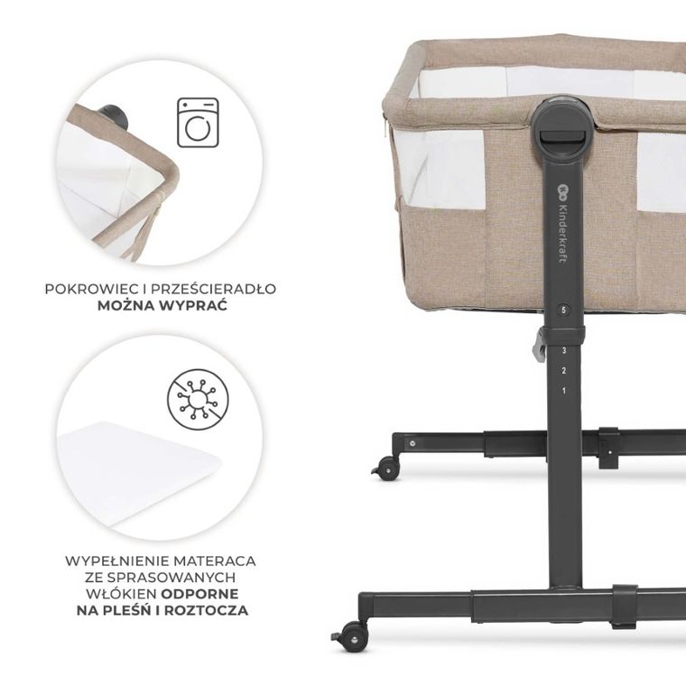 Kinderkraft, Nestee Up 2, łóżeczko dostawne, light grey