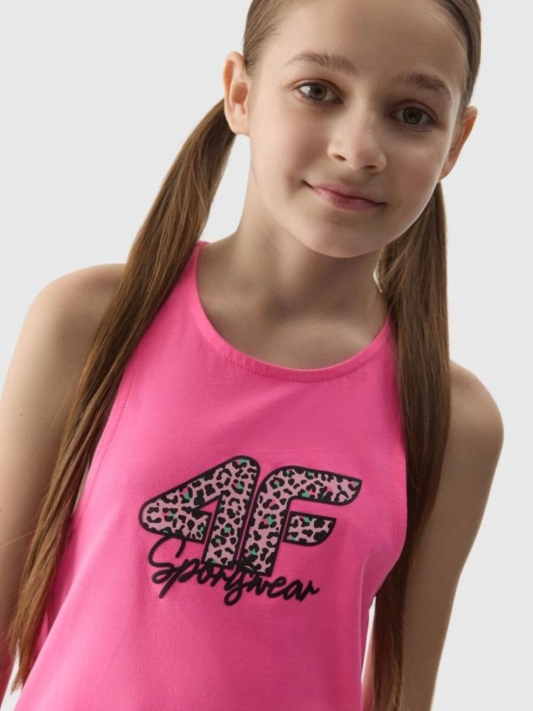 T-shirt dziewczęcy bez rękawów, różowy, 4F