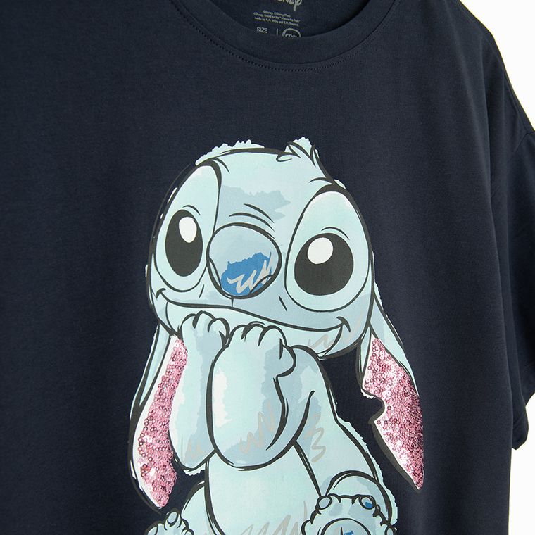 Cool Club, T-shirt dziewczęcy, crop top, granatowy, Lilo i Stitch