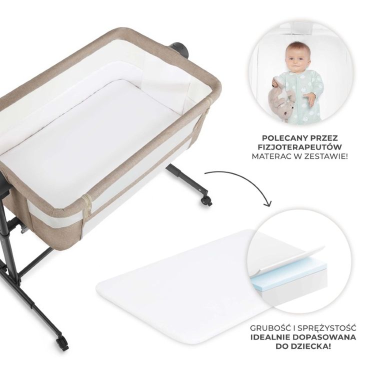 Kinderkraft, Nestee Up 2, łóżeczko dostawne, light grey