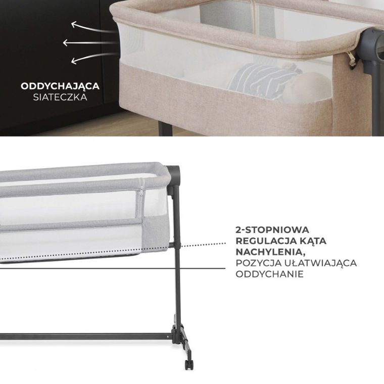 Kinderkraft, Nestee Up 2, łóżeczko dostawne, light grey