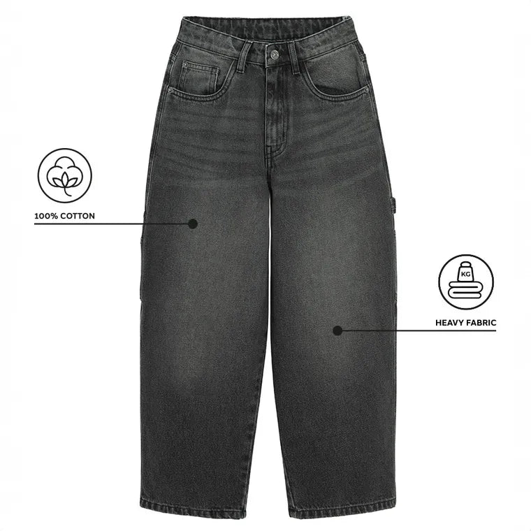 Regulowane grafitowe jeansy o kroju super baggy NOWEAR
