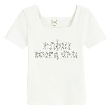 Cool Club, T-shirt dziewczęcy, prążkowany, biały