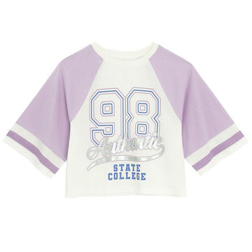 Cool Club, T-shirt dziewczęcy, crop top, biało-fioletowy