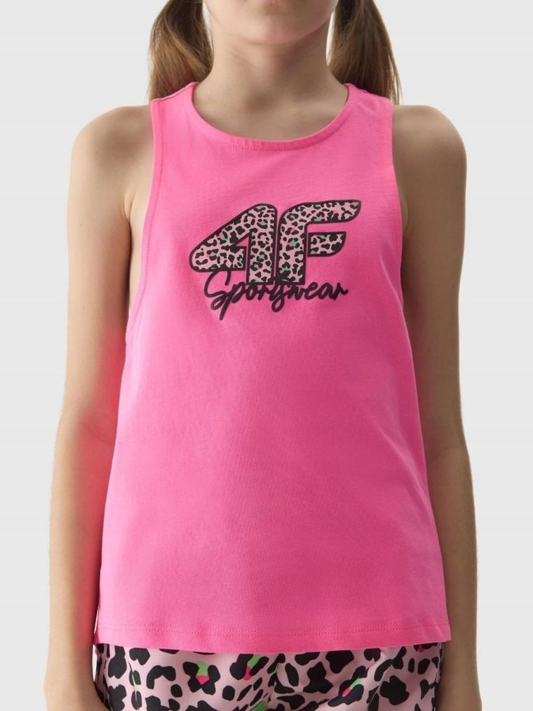 T-shirt dziewczęcy bez rękawów, różowy, 4F