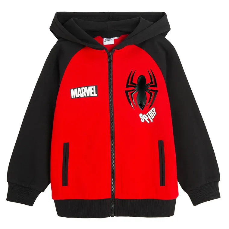 Cool Club, Bluza chłopięca z kapturem, rozpinana, czarno-czerwona, Spider-Man