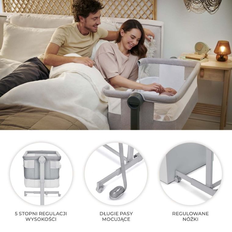 Kinderkraft, Nestee Up 2, łóżeczko dostawne, light grey