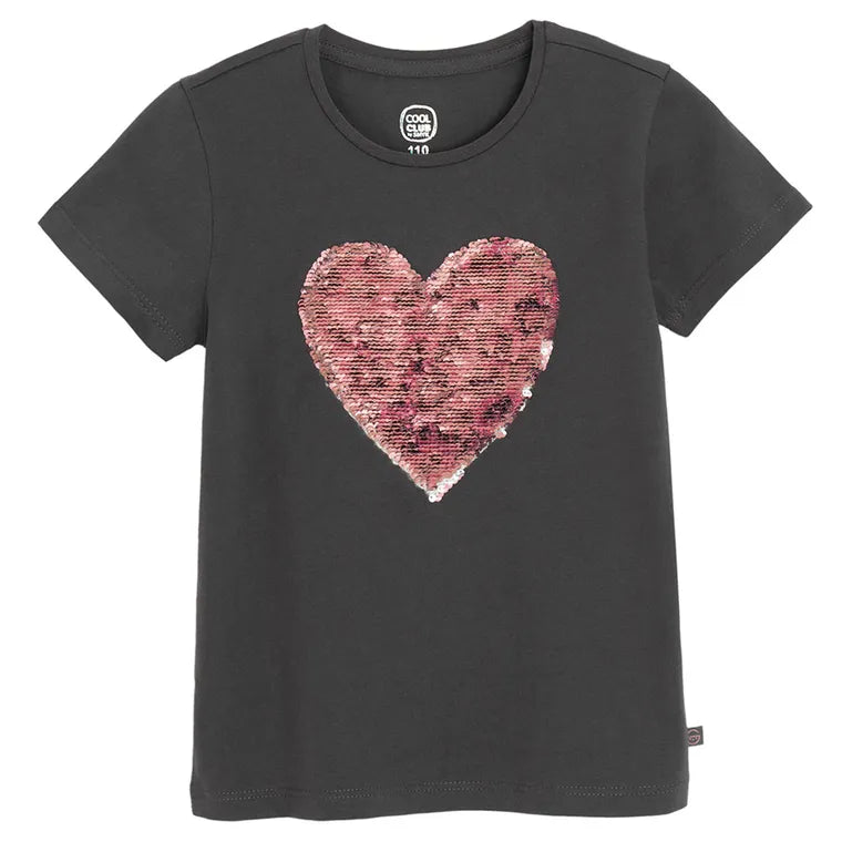Cool Club, T-shirt dziewczęcy, grafitowy