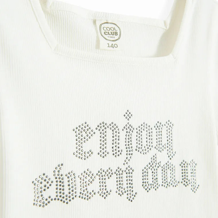 Cool Club, T-shirt dziewczęcy, prążkowany, biały
