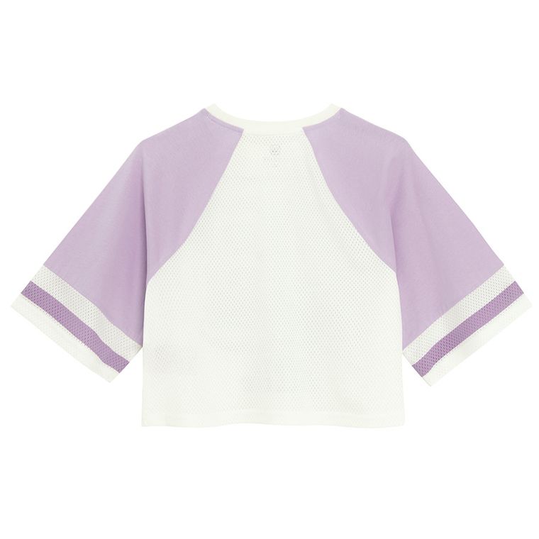 Cool Club, T-shirt dziewczęcy, crop top, biało-fioletowy