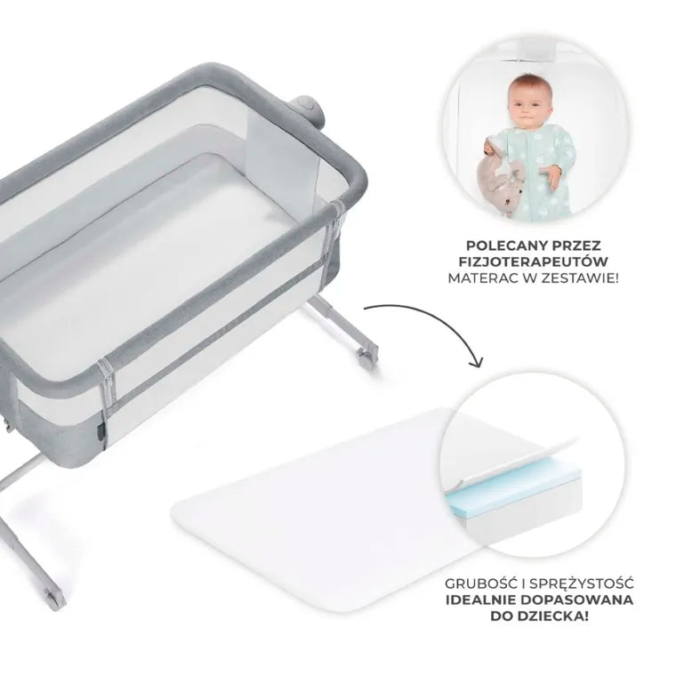 Kinderkraft, Nestee Up 2, łóżeczko dostawne, light grey