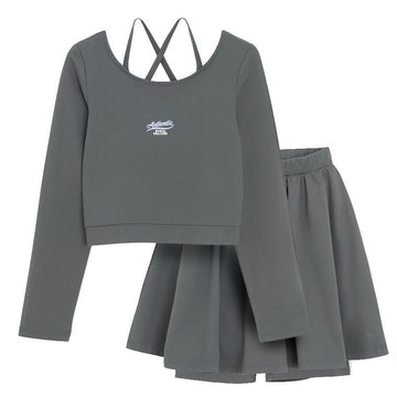 Cool Club, Komplet dziewczęcy, Bluzka z długim rękawem, crop top, Spódnica tenisowa z szortami, szary