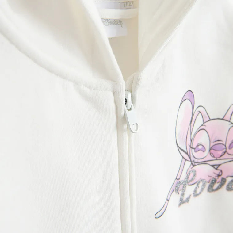 Cool Club, Bluza dziewczęca z kapturem, rozpinana, crop top, biała, Lilo i Stitch
