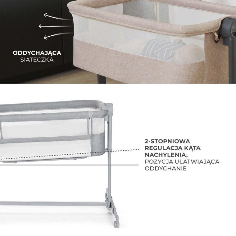Kinderkraft, Nestee Up 2, łóżeczko dostawne, light grey