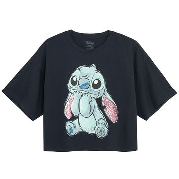 Cool Club, T-shirt dziewczęcy, crop top, granatowy, Lilo i Stitch