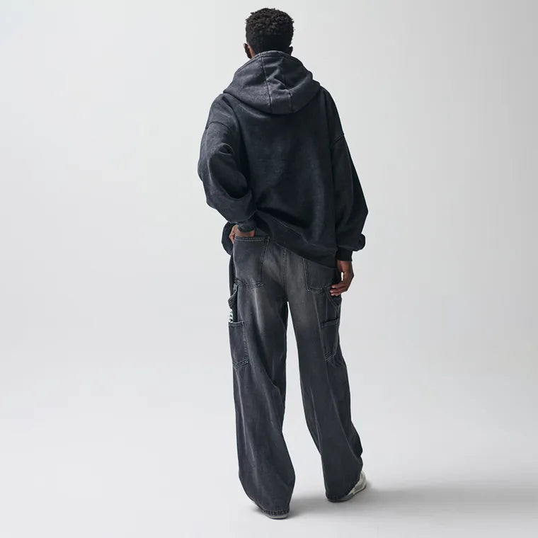 Regulowane grafitowe jeansy o kroju super baggy NOWEAR