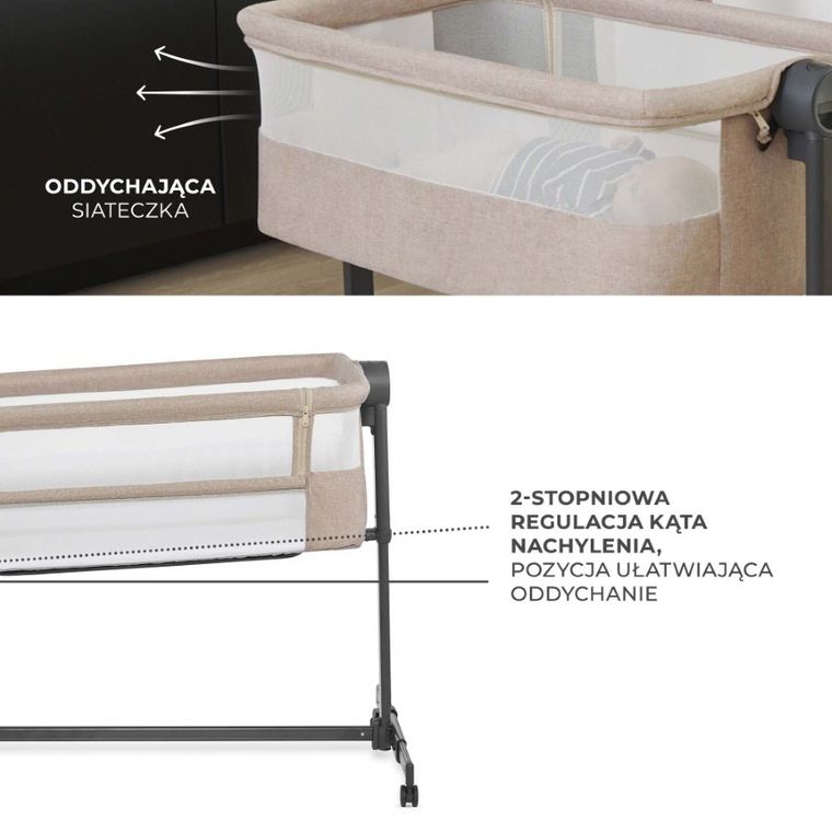 Kinderkraft, Nestee Up 2, łóżeczko dostawne, light grey