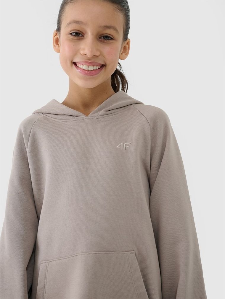 Bluza dziewczęca z kapturem, brązowa, 4F