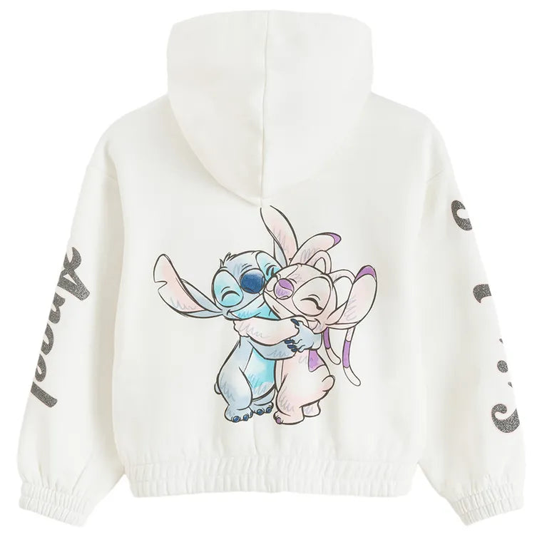 Cool Club, Bluza dziewczęca z kapturem, rozpinana, crop top, biała, Lilo i Stitch