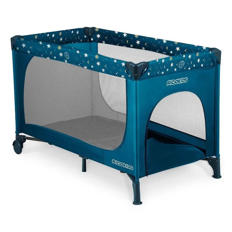 Ricokids, RK-240, łóżeczko turystyczne, z materacem i torbą, granatowe, 125x65x78 cm