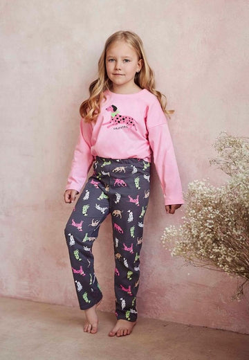 Piżama dziewczęca, różowo-grafitowa, Taro