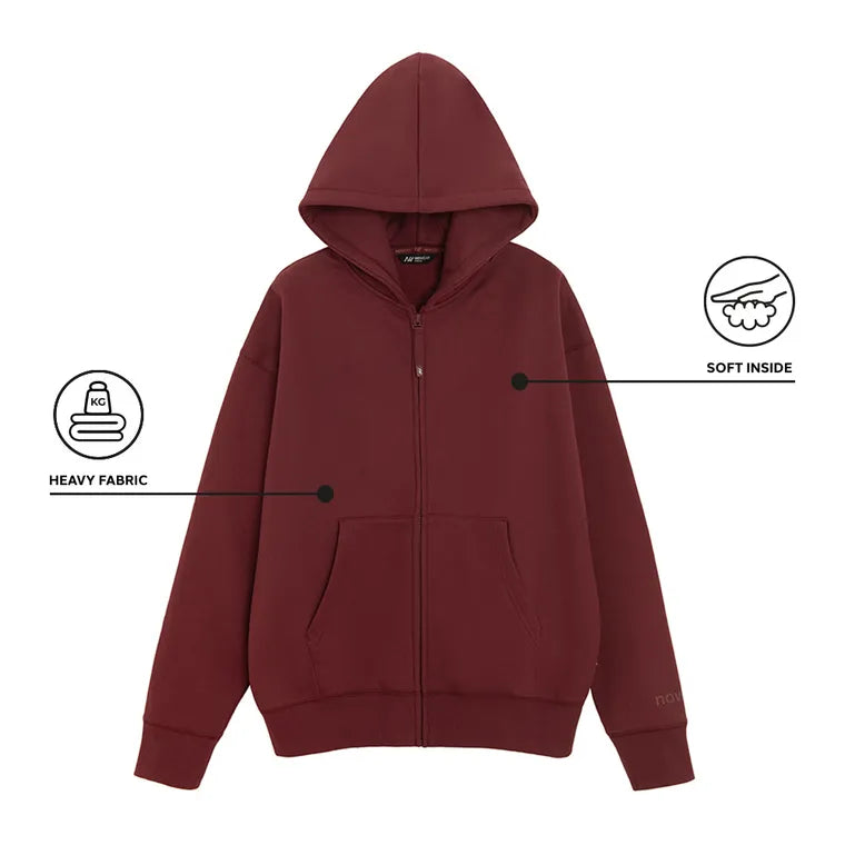 Rozpinana bordowa bluza oversize z kapturem NOWEAR