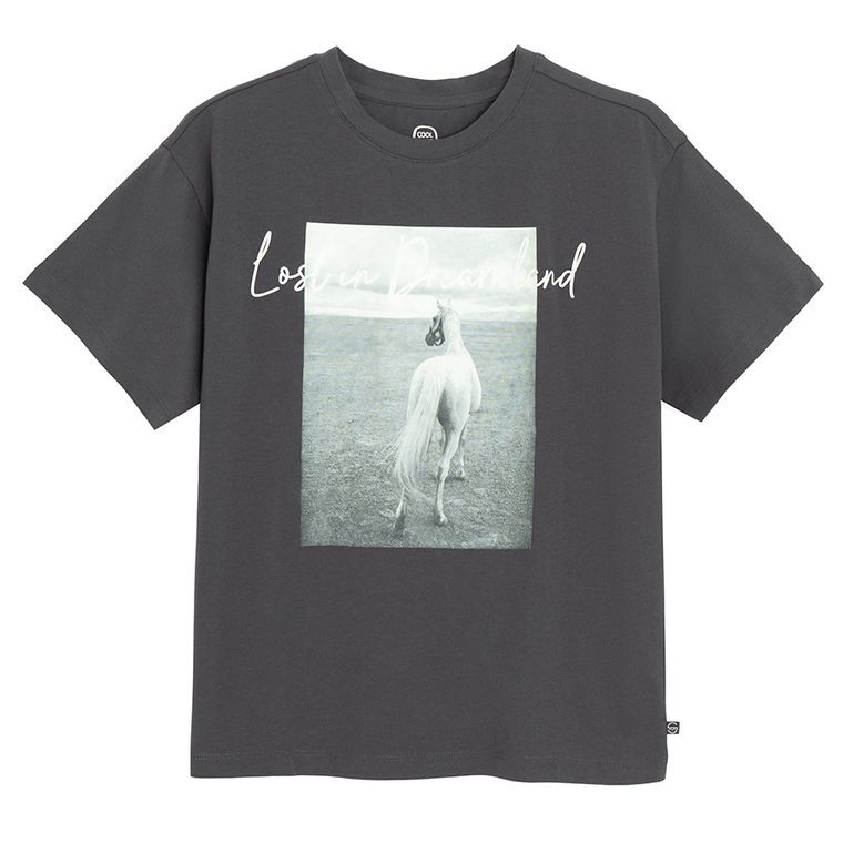Cool Club, T-shirt dziewczęcy z krótkim rękawem, szary