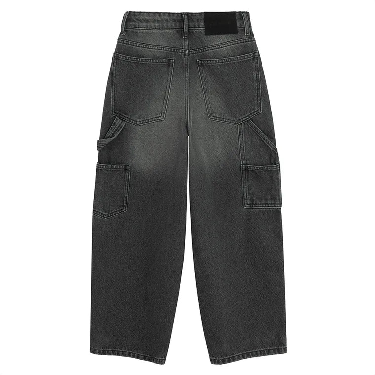 Regulowane grafitowe jeansy o kroju super baggy NOWEAR