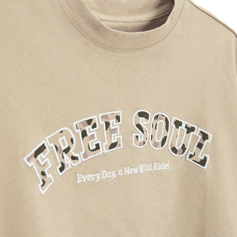 Cool Club, T-shirt dziewczęcy, crop top, beżowy