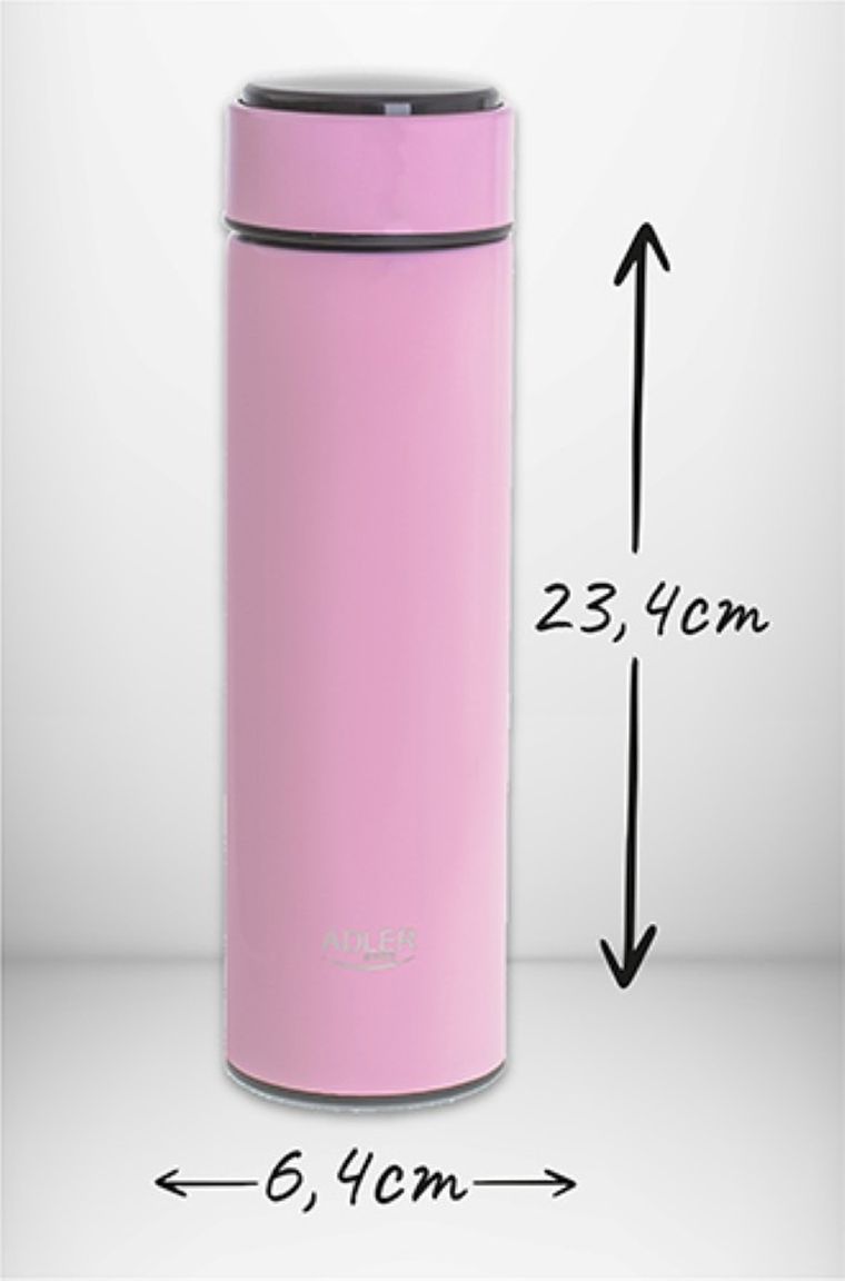 Adler, termos LED, różowy, 473 ml