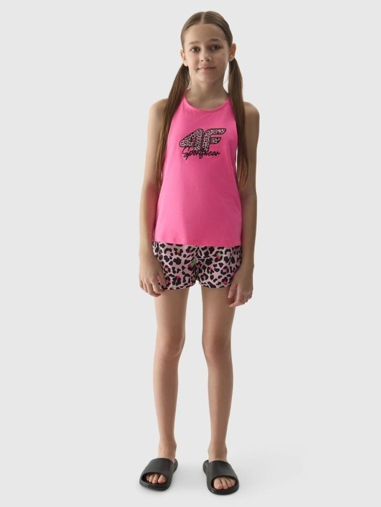 T-shirt dziewczęcy bez rękawów, różowy, 4F