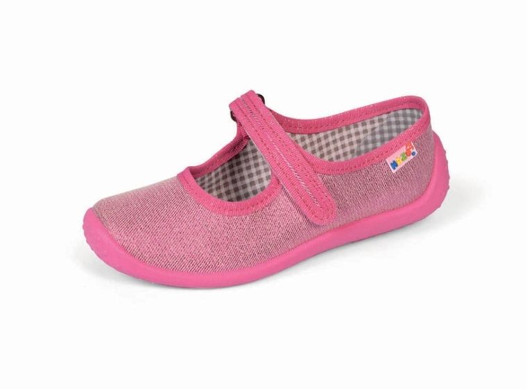 Kapcie dziewczęce, granatowe, skórzana wkładka, Nazo