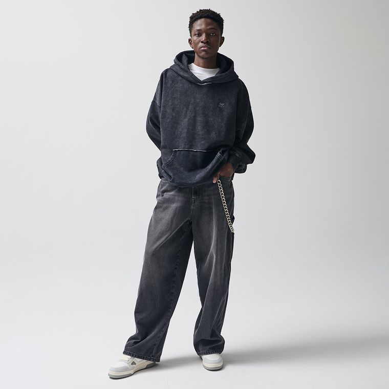 Regulowane grafitowe jeansy o kroju super baggy NOWEAR