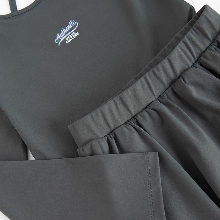 Cool Club, Komplet dziewczęcy, Bluzka z długim rękawem, crop top, Spódnica tenisowa z szortami, szary