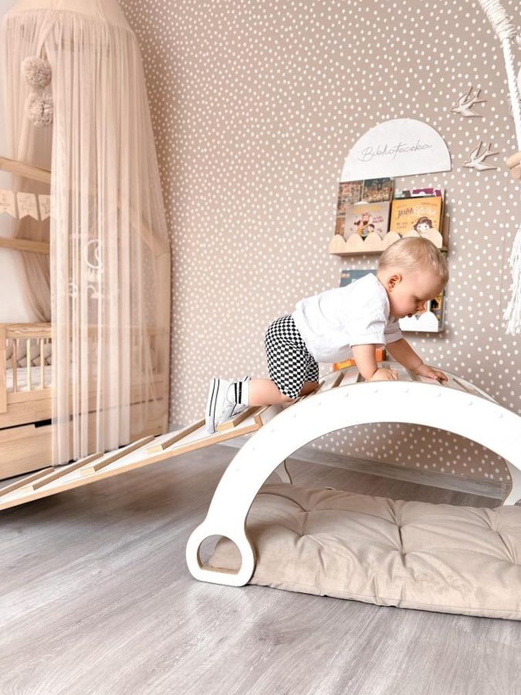 tupti.wood, 2w1:  duży bujak montessori + duża zjeżdżalnia, drabinka