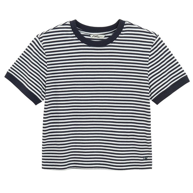 T-shirt z nadrukiem w paski o kroju crop NOWEAR