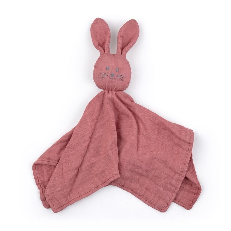 Petite&Mars, Hugo, kocyk z muślinu bambusowego z grzechotką, Dusty Rose, 0m+