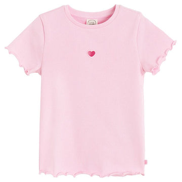 Cool Club, T-shirt dziewczęcy, prążkowany, różowy