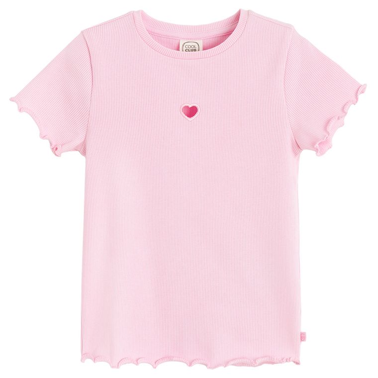 Cool Club, T-shirt dziewczęcy, prążkowany, różowy