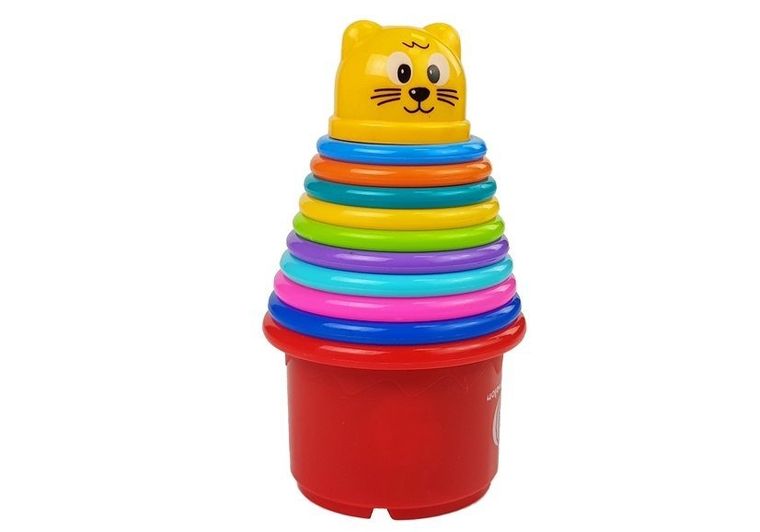 Lean Toys, Kot, piramidka z kubeczków, zabawka niemowlęca