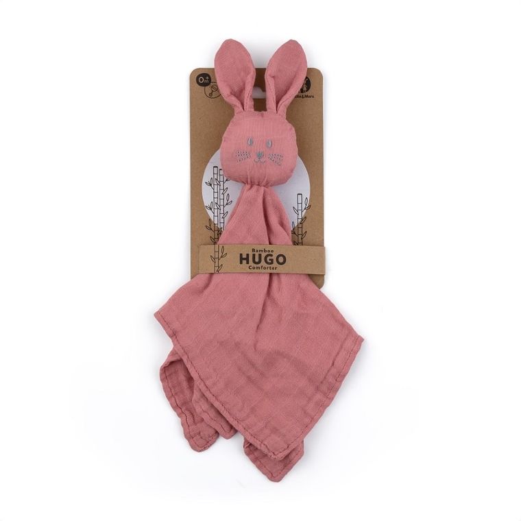 Petite&Mars, Hugo, kocyk z muślinu bambusowego z grzechotką, Dusty Rose, 0m+
