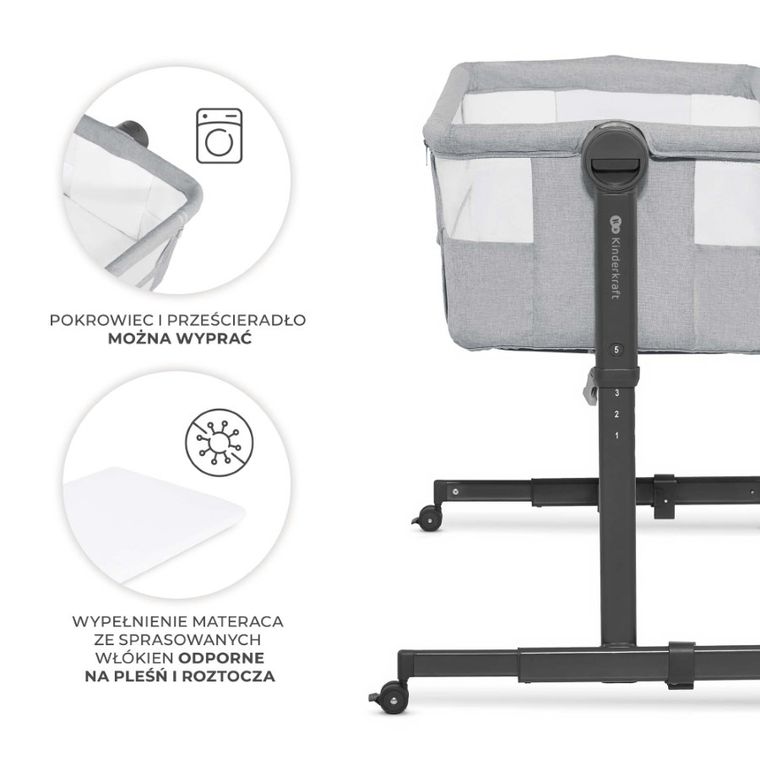Kinderkraft, Nestee Up 2, łóżeczko dostawne, light grey