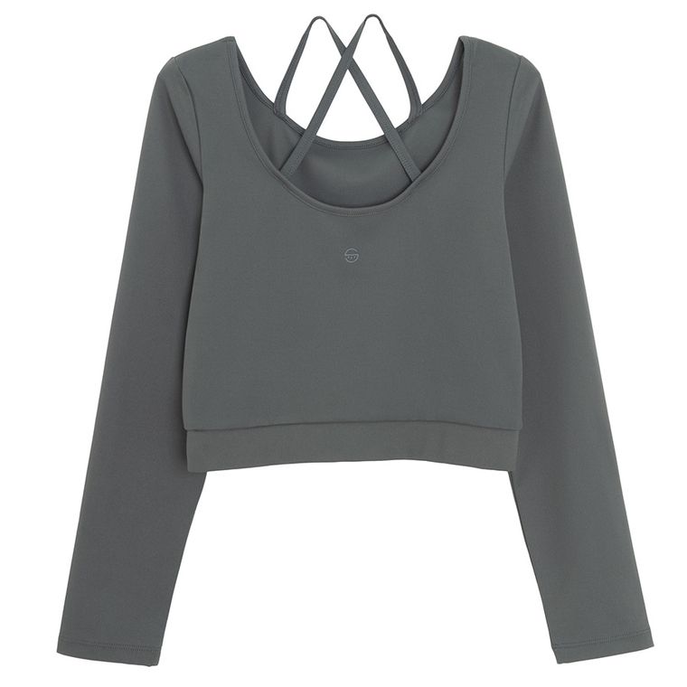 Cool Club, Komplet dziewczęcy, Bluzka z długim rękawem, crop top, Spódnica tenisowa z szortami, szary