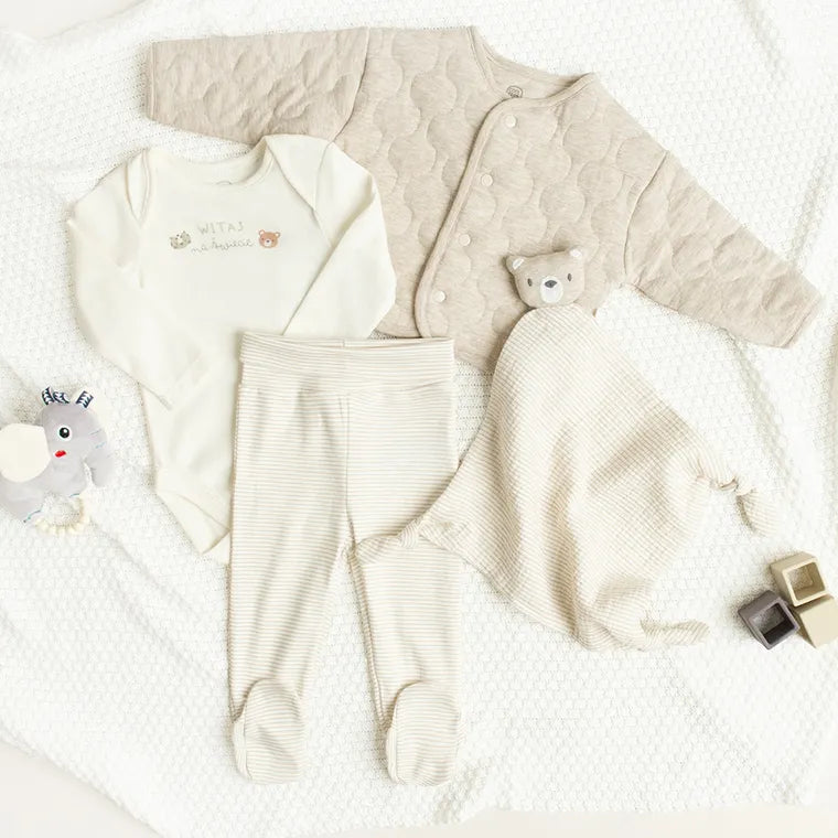 Cool Club, Komplet niemowlęcy, Body z długim rękawem, Bluza rozpinana, Półśpiochy, Pielucha muślinowa, mix