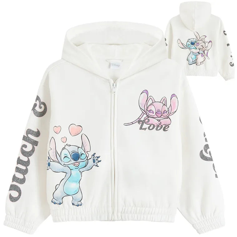 Cool Club, Bluza dziewczęca z kapturem, rozpinana, crop top, biała, Lilo i Stitch