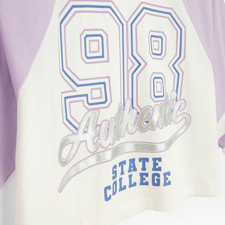 Cool Club, T-shirt dziewczęcy, crop top, biało-fioletowy